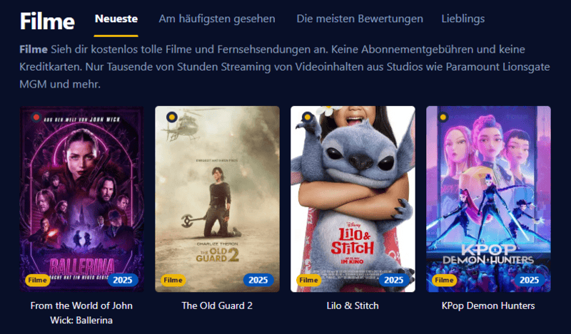 Ansicht der Einschalten Oberfläche Eine moderne Streaming Plattform mit Filmen und Serien
